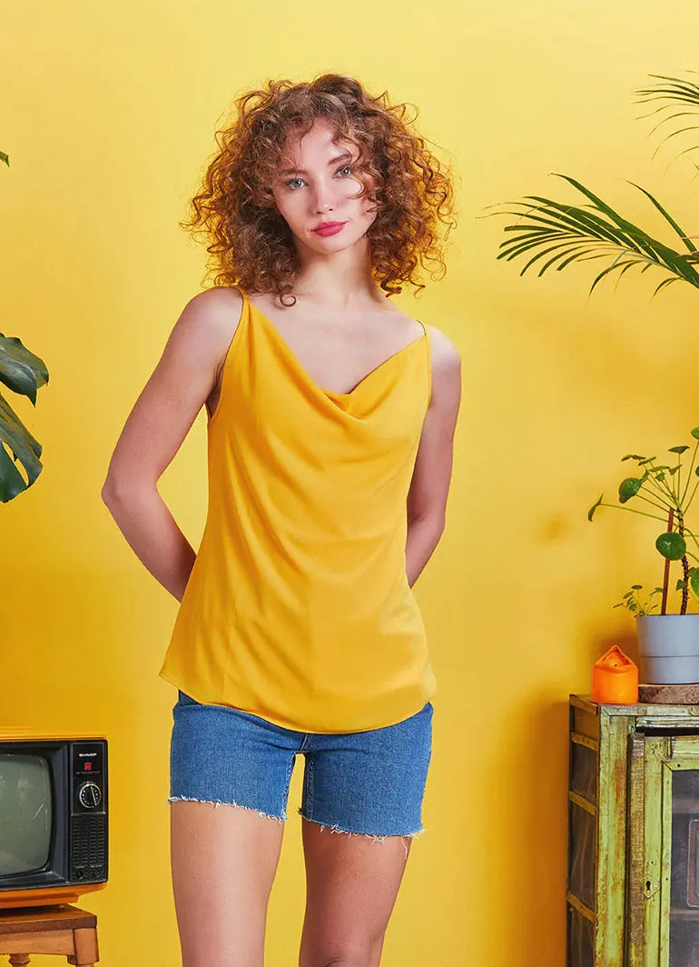 Yazlık Bohem Stil Degaje Yaka Turuncu Bluz 5146