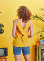 Yazlık Bohem Stil Degaje Yaka Turuncu Bluz 5146