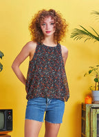 Halter Yaka Açık Sırt Detaylı Etnik Desenli Kolsuz Bohem Bluz 5170