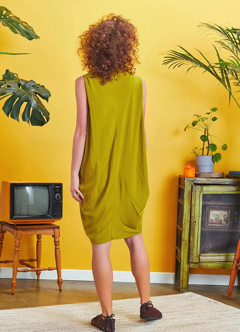 Bohem Stil Kısa Salaş Yeşil Tunik Elbise 6734