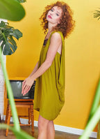 Bohem Stil Kısa Salaş Yeşil Tunik Elbise 6734