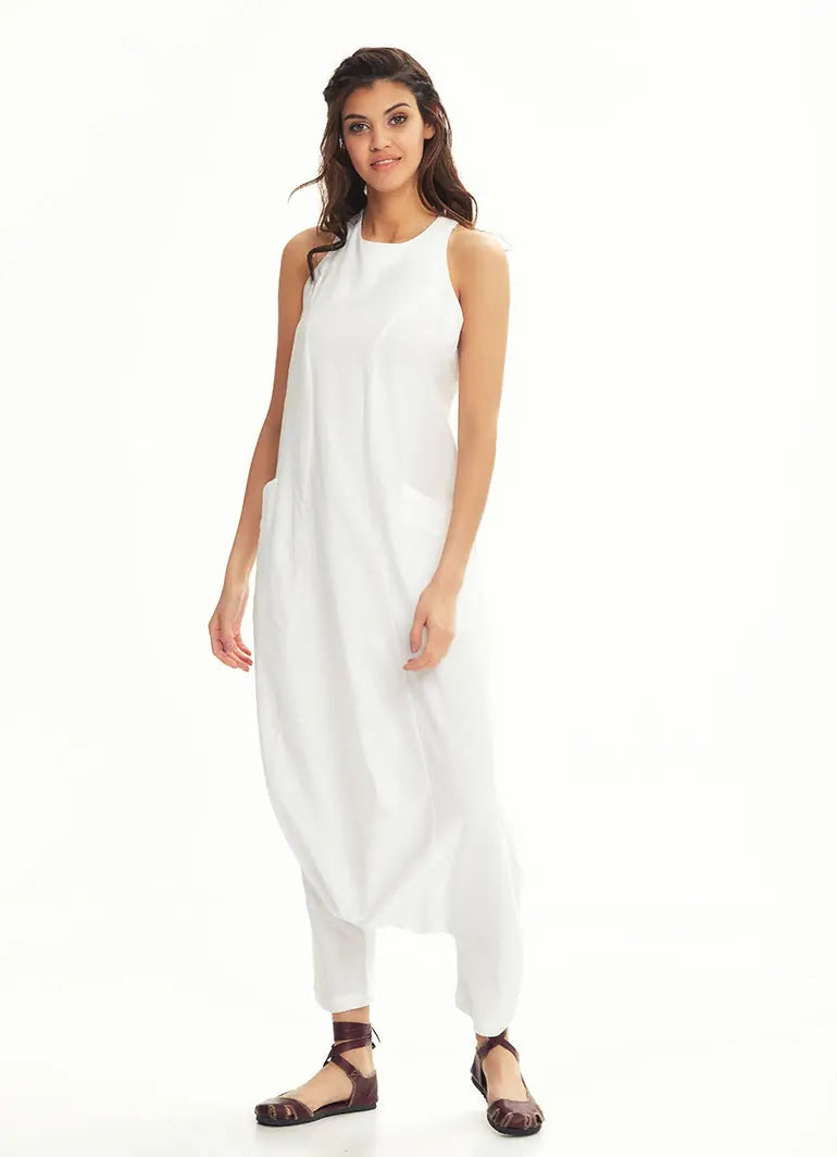 Halter Yaka Sırt Dekolteli Beyaz Tulum 2835