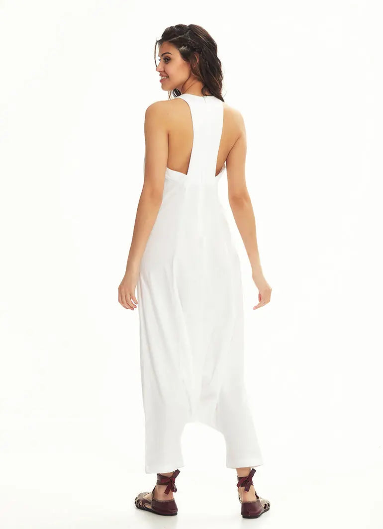 Halter Yaka Sırt Dekolteli Beyaz Tulum 2835