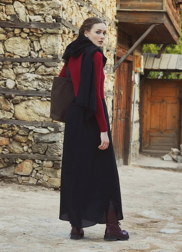 Bohem Stil Uzun Yırtmaçlı Siyah Etek 5100