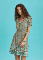 Bohem Stil Sulu Kumaş Gül Desenli Mini Elbise 6559