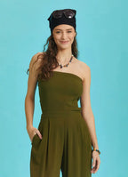 Haki Geniş Paça Straplez Tulum 6323