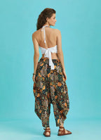 Drape Bel Dökümlü Çiçek Desenli Kadın Şalvar Pantolon 6351