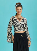 Siyah Beyaz İspanyol Kol Crop Bluz 6260
