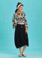 Siyah Beyaz İspanyol Kol Crop Bluz 6260