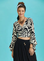 Siyah Beyaz İspanyol Kol Crop Bluz 6260