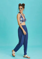 Beli Lastikli Pileli İndigo Yazlık Pantolon 6479