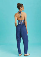 Boyundan Bağlamalı Mavi Desenli Crop Bluz 6344