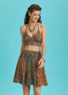Paisley Print Patchwork Bohemian Mini Skirt 6298