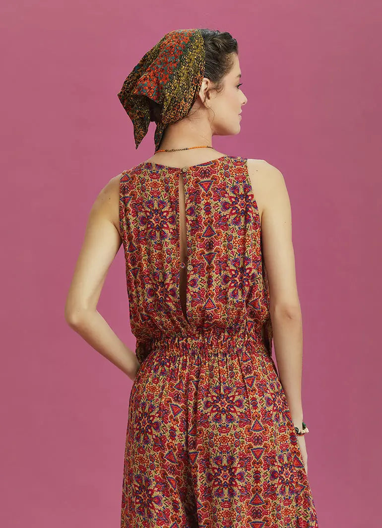 Desenli Kayık Yaka Otantik Tulum 6363