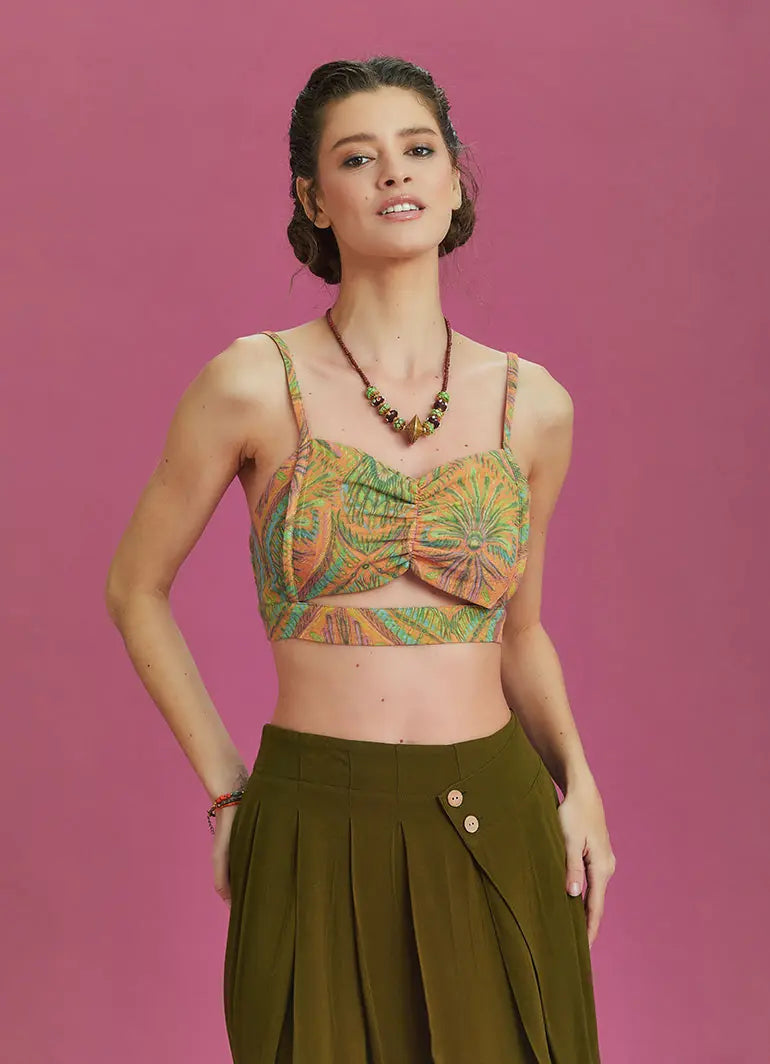 İnce Askılı Cut Out Detay Koton Desenli Bralet 6526
