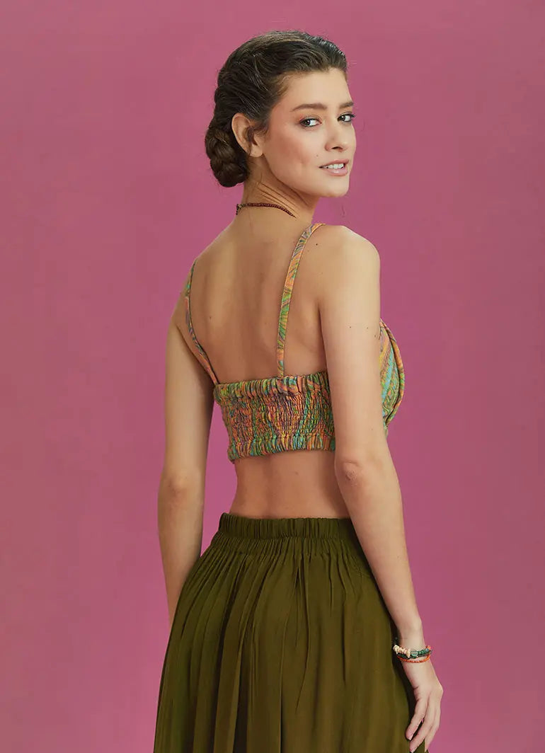 İnce Askılı Cut Out Detay Koton Desenli Bralet 6526