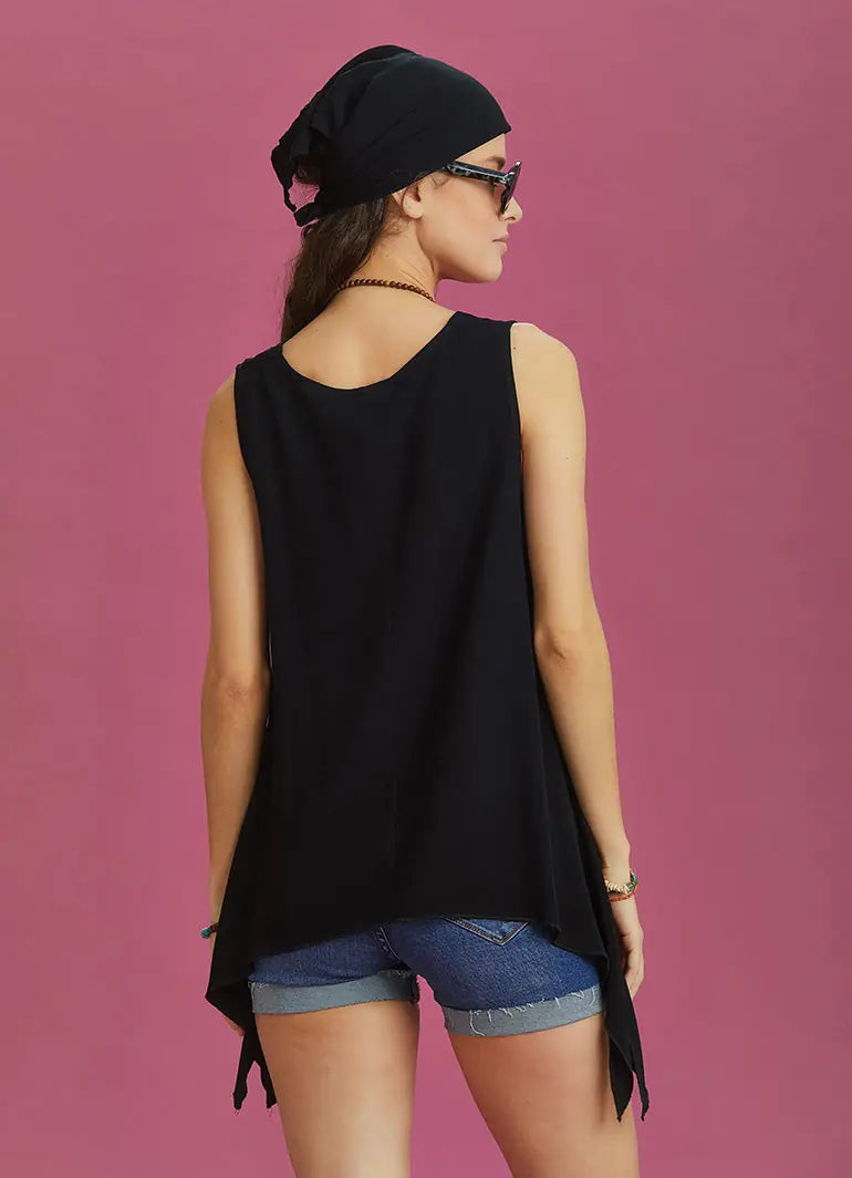 Yırtmaç Detay Yanları Uzun Kayık Yaka Siyah Bluz 6364