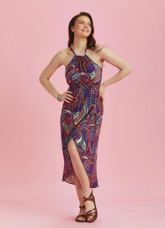 High-Low Authentic Patterned Wrap Dress 6362