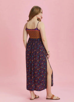 Plus Size Floral Print Strappy Slit Dress 6463