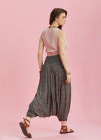 Drape Detay Beli Lastikli Antik Desenli Şalvar Pantolon 6286