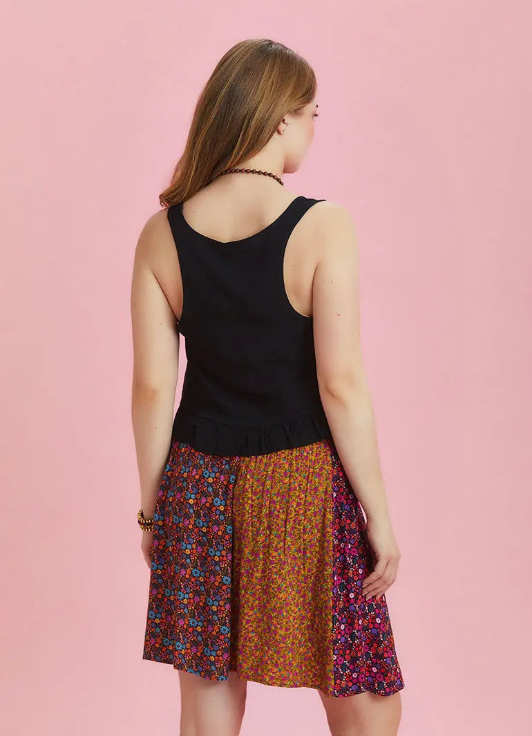 Çiçek Desenli Patchwork Parçalı Büyük Beden Etek 6427