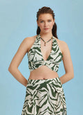 Boyundan Bağlamalı Desenli Crop Bluz 6340
