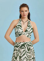 Boyundan Bağlamalı Desenli Crop Bluz 6340