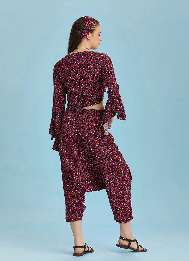 Çiçekli Desenli İspanyol Kol Crop Bluz 6258