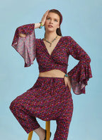 Çiçekli Desenli İspanyol Kol Crop Bluz 6258