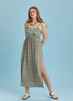 Plus Size Sleeveless Floral Slit A-Line Dress 6461