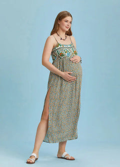 Floral Print Spaghetti Strap Maternity Dress with Slit 6460