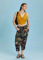 Lastikli Kolsuz Degaje Yaka Sarı Şık Crop Bluz 6522