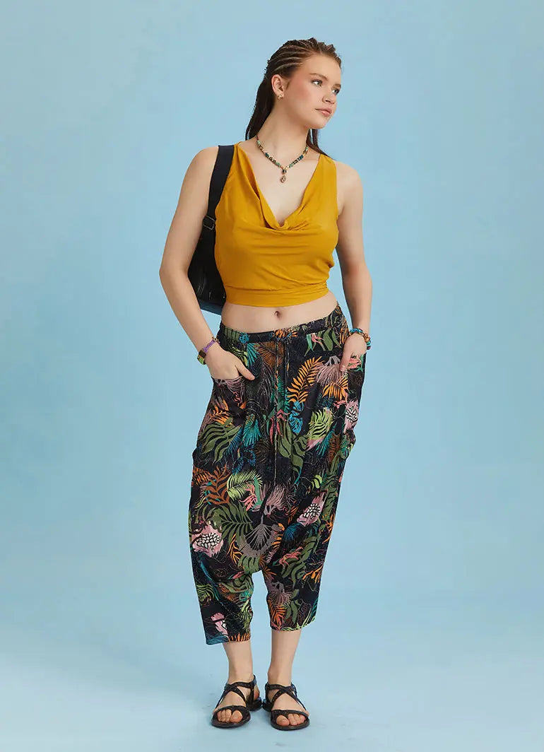 Lastikli Kolsuz Degaje Yaka Sarı Şık Crop Bluz 6522