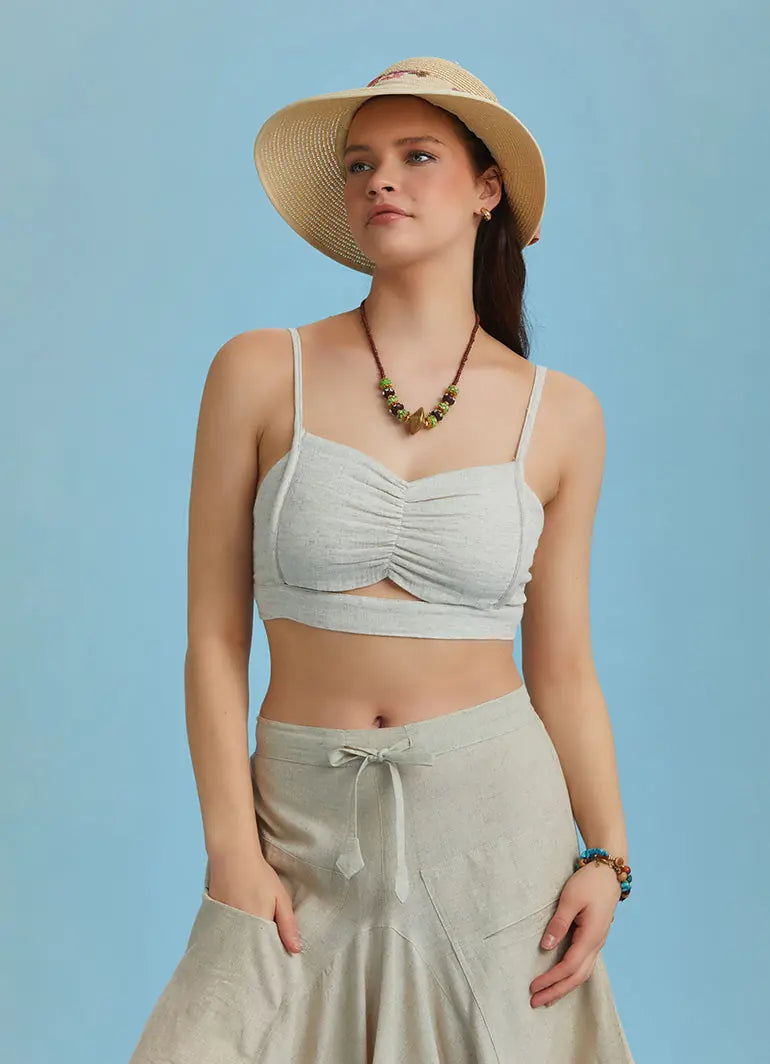 İnce Askılı Cut Out Detay Koton Krem Bralet 6525