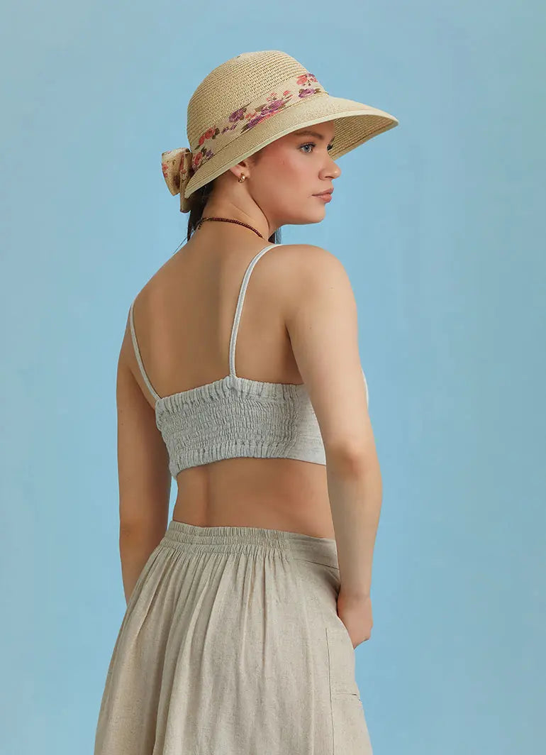 İnce Askılı Cut Out Detay Koton Krem Bralet 6525