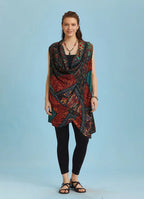 Degaje Yaka  Siyah Desenli Anvelop Tunik Elbise 6330