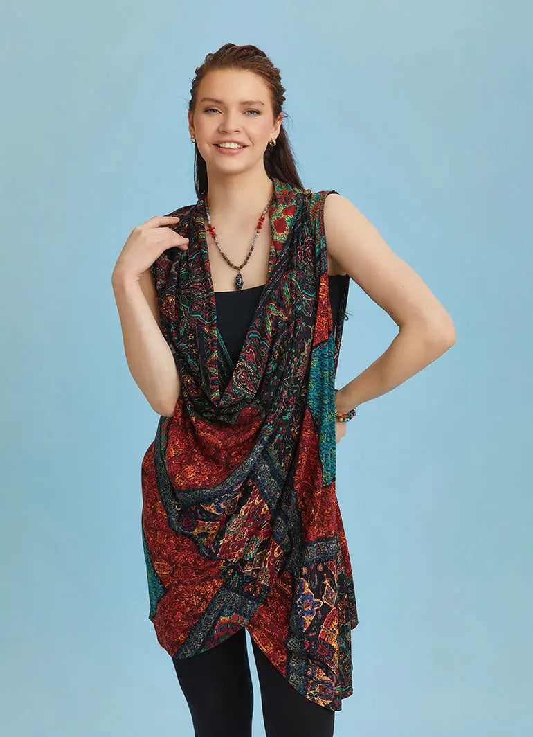 Degaje Yaka  Siyah Desenli Anvelop Tunik Elbise 6330