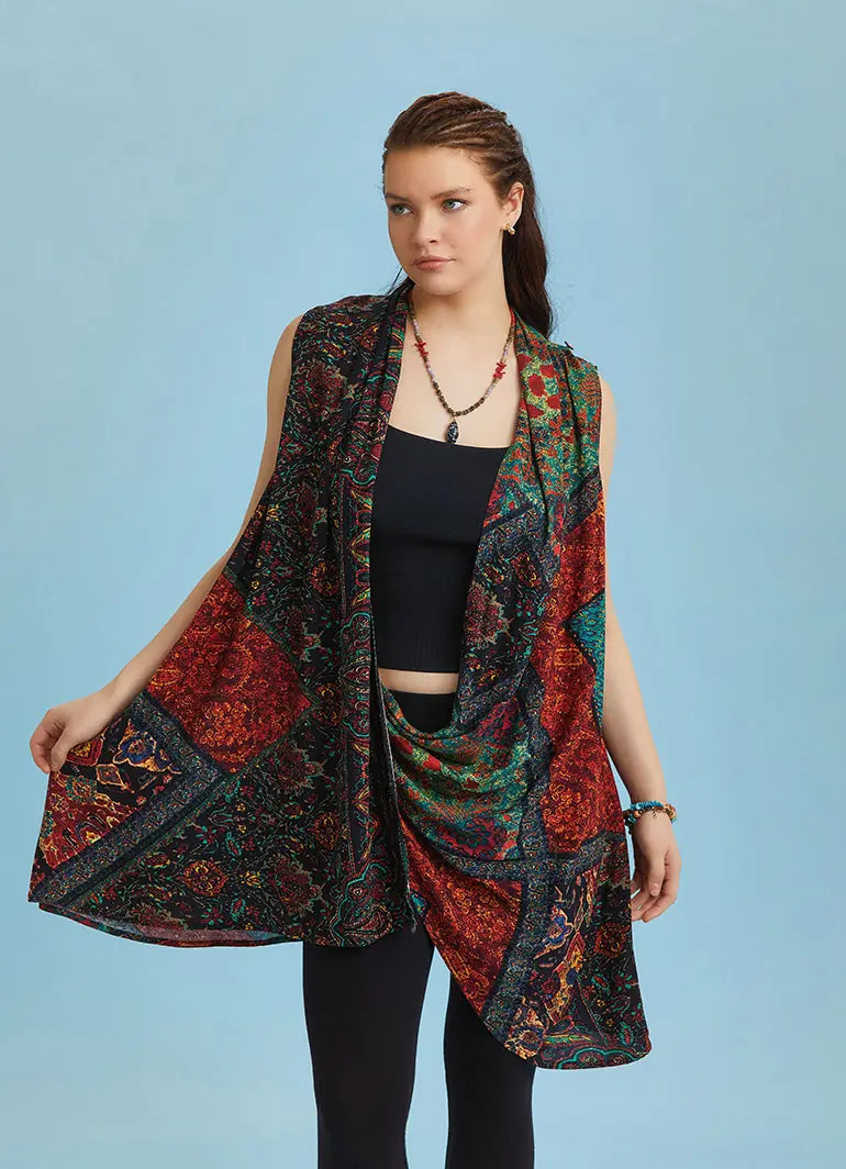 Degaje Yaka  Siyah Desenli Anvelop Tunik Elbise 6330