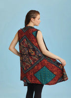 Degaje Yaka  Siyah Desenli Anvelop Tunik Elbise 6330