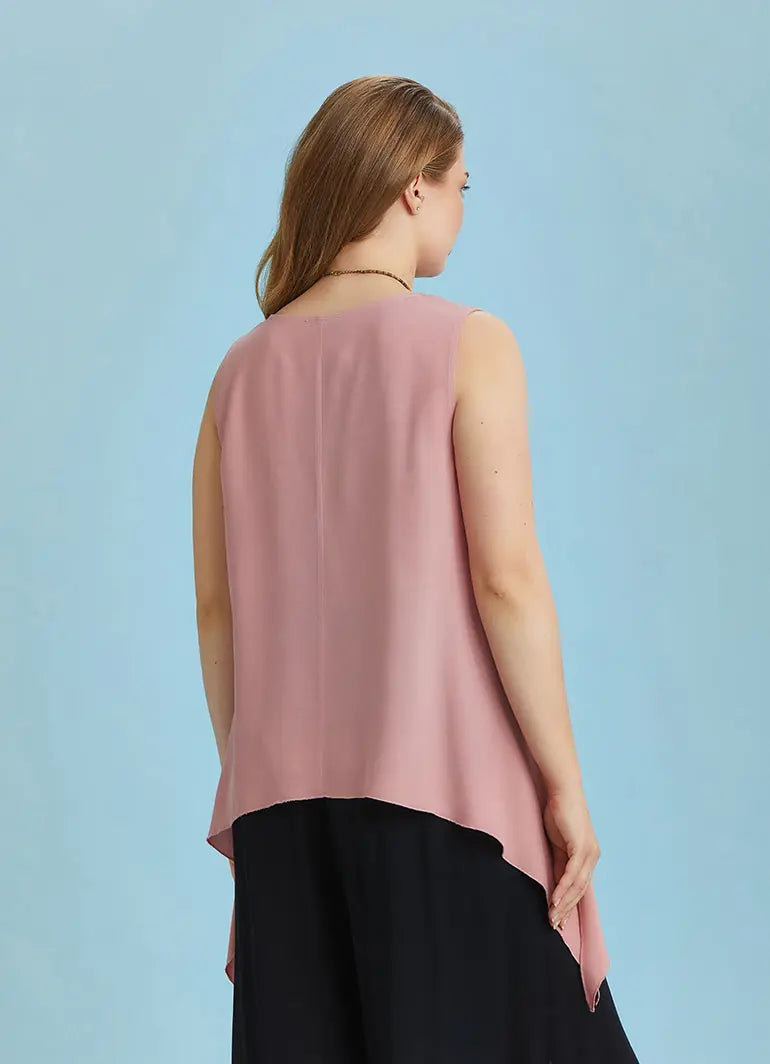 Yanları Uzun Kayık Yaka Pembe Büyük Beden Bluz 6399