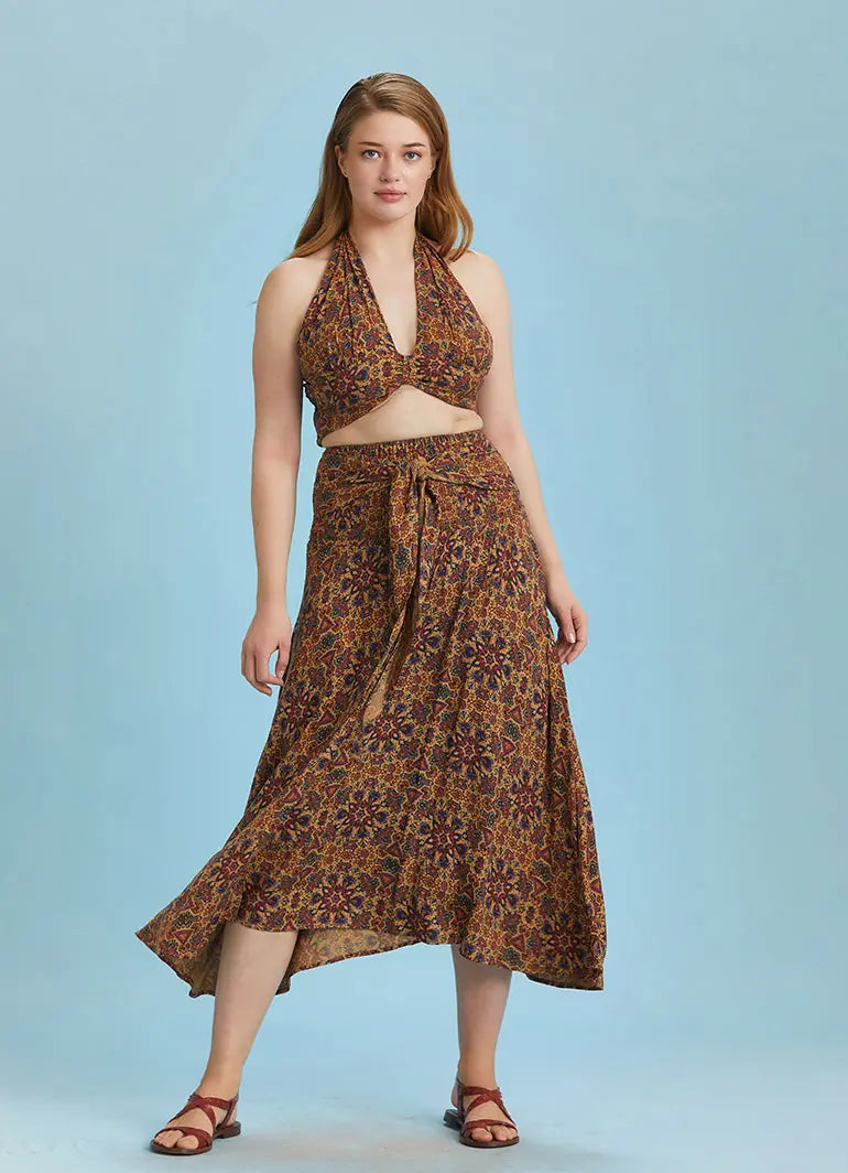 Mor Desenli Salaş Asimetrik Büyük Beden Etek 6425