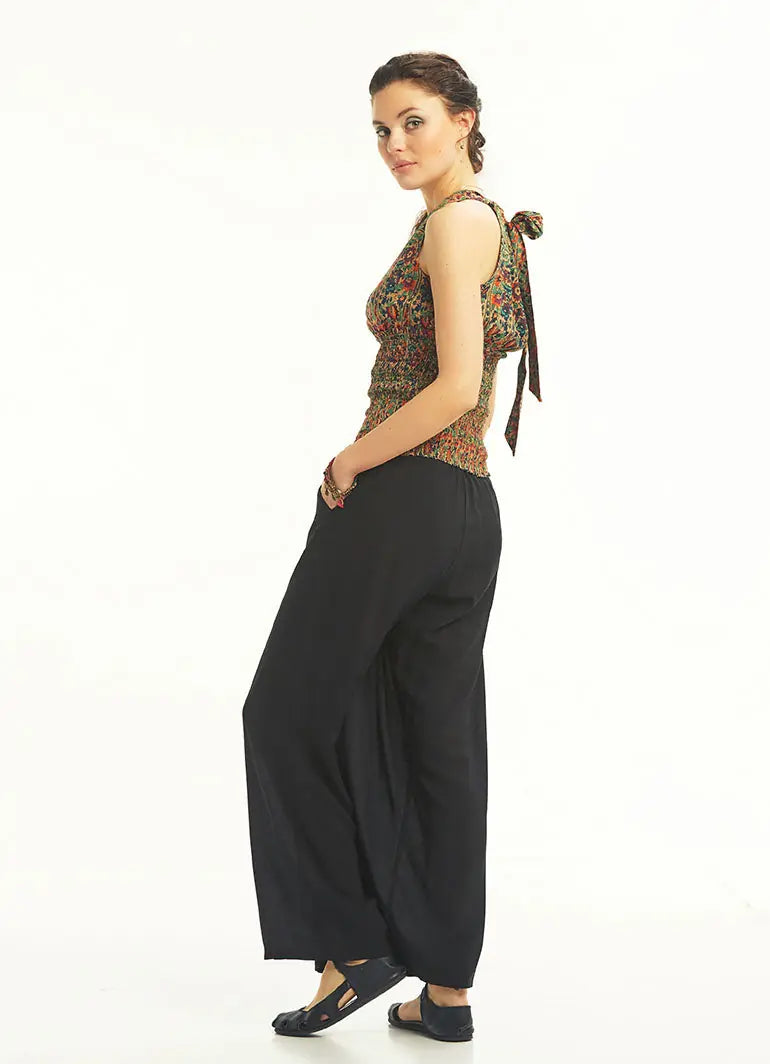 Kruvaze Beli Lastikli Cepli Siyah Bol Pantolon 4958