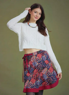 Saç Örgü Dokulu Ekru Rengi Crop Kazak 6594