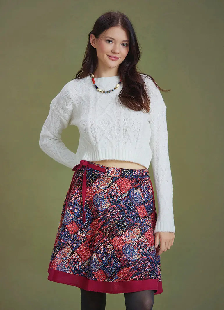 Saç Örgü Dokulu Ekru Rengi Crop Kazak 6594