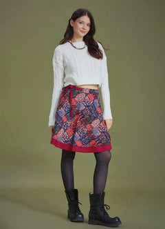 Red Patterned Wrap Mini Skirt 6650