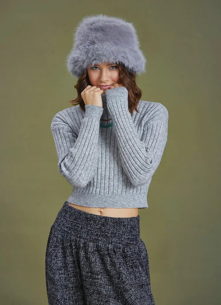 Peluş Gri Kalpak Şapka 6702