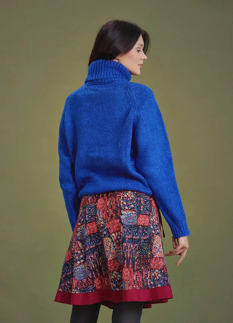 Bohem Tarz Boğazlı Saks Mavisi Kazak 6631