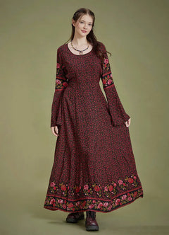 Black Daphne Boat Neck Tie-Waist Flared Sleeve Women's Dress 6621
