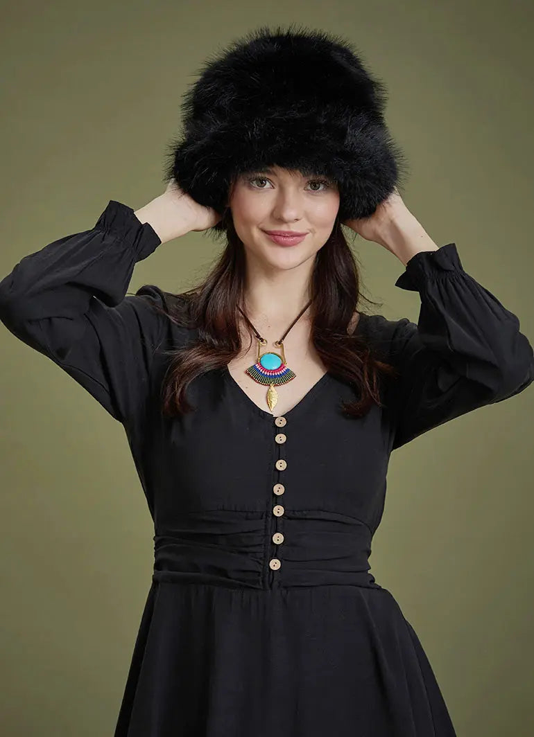 Peluş Siyah Kalpak Şapka 6700