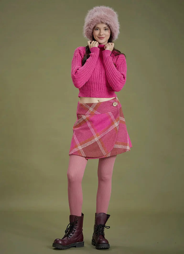 Boğazlı Fuşya Crop Triko Kazak 6603